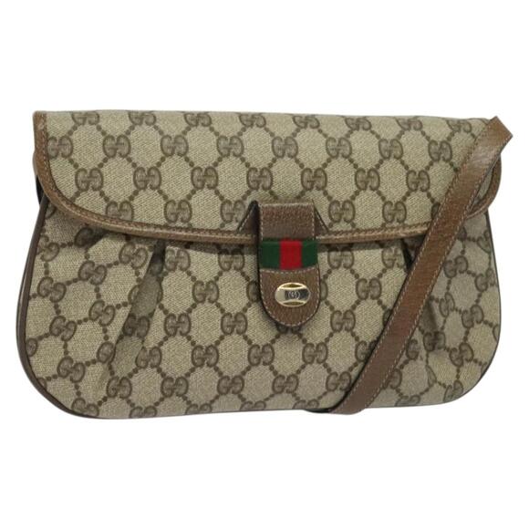 GUCCI GG Supreme Web Sherry Line Bag Pvc Beige Gold 10 02 051 - Picture 1 of 16